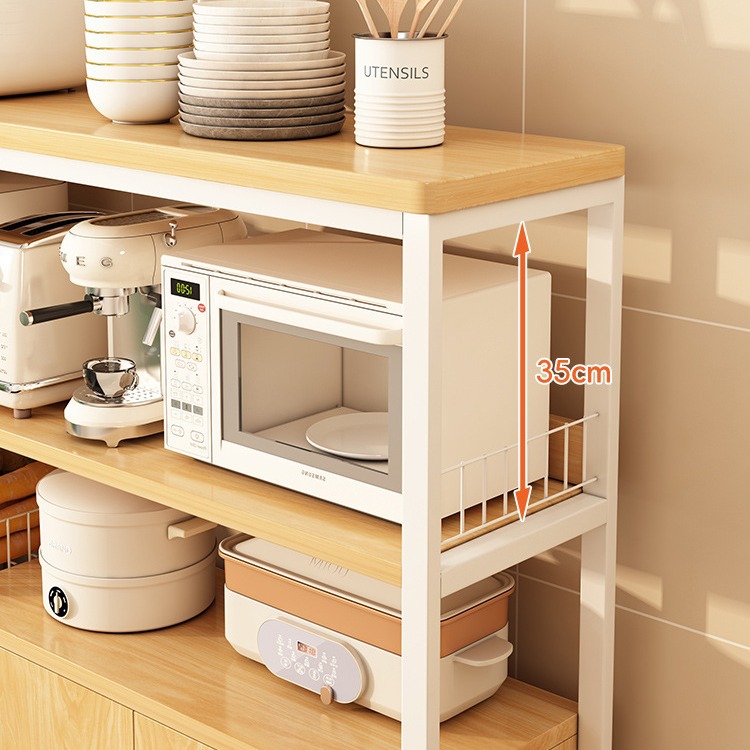 Customized Wooden Modern Kitchen Standing Storage Rack Sideboard Buffet Cabinet with Wire Bracket