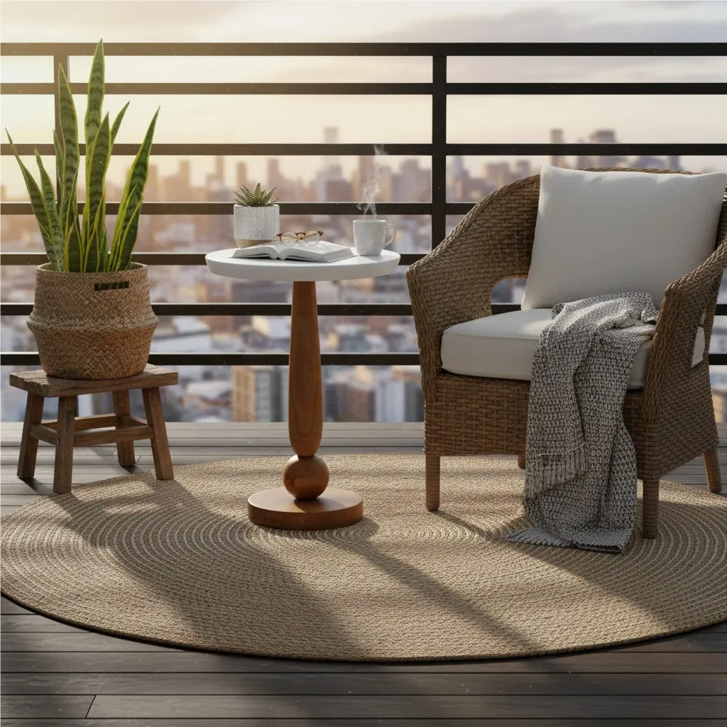 Teak & White End Table, Spindle + Sphere Wood Base for Coffee Table