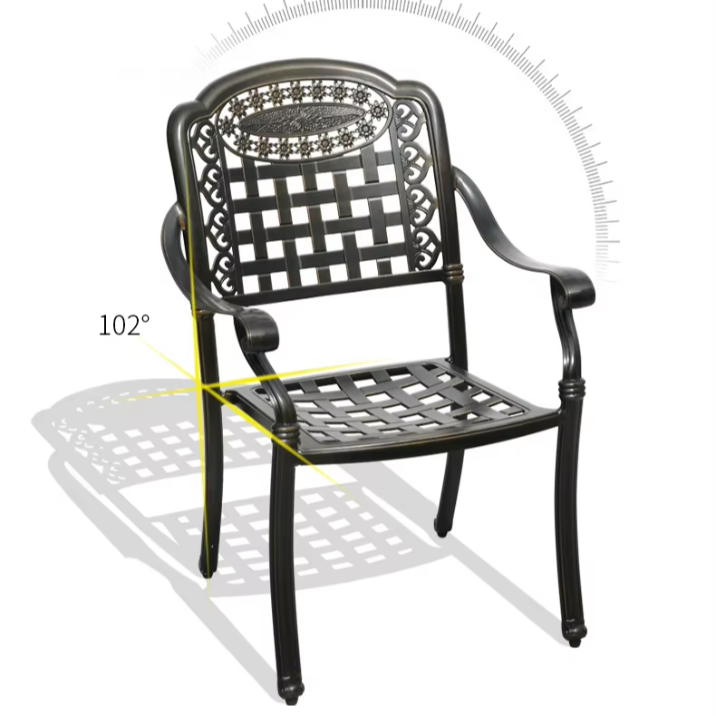 Outdoor Patio Barbecues Table and Chairs Set Dining BBQ Table Chair Garden Courtyard Cast Aluminum Modern Round Wooden Board