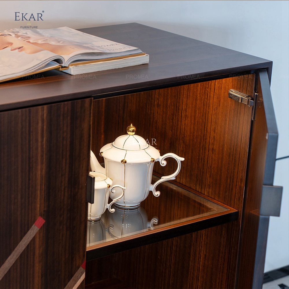 Italian Design Old Money Style Luxury Sideboard Cabinet Solid Wood Geometric Pattern Buffet Table for Modern Villa Decor