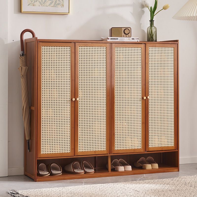 Eco-Conscious Moso Bamboo Shoe Cabinet Ventilated Rattan Woven Doors High Capacity Footwear Storage for Mudroom and Entryway