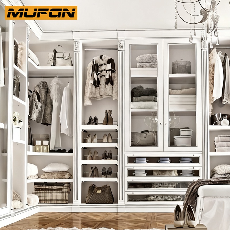 Luxury Couple Wardrobe Custom Bedroom Furniture Walk in Closet Solid Wood Double Wardrobes Storage Accessories Designs