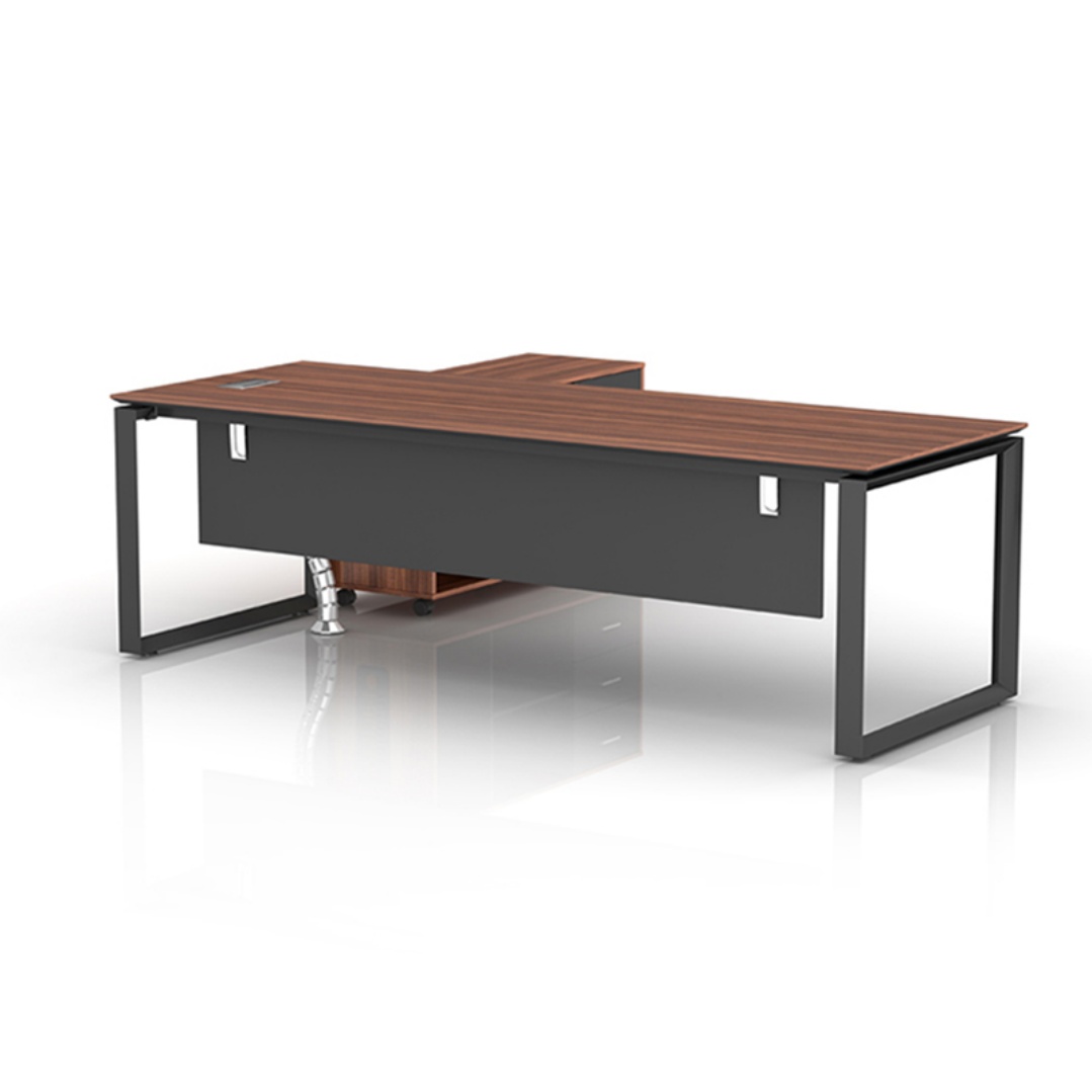 Contemporary Extendable L-Shape Desk with Wooden Panel and Steel Legs for Office Use