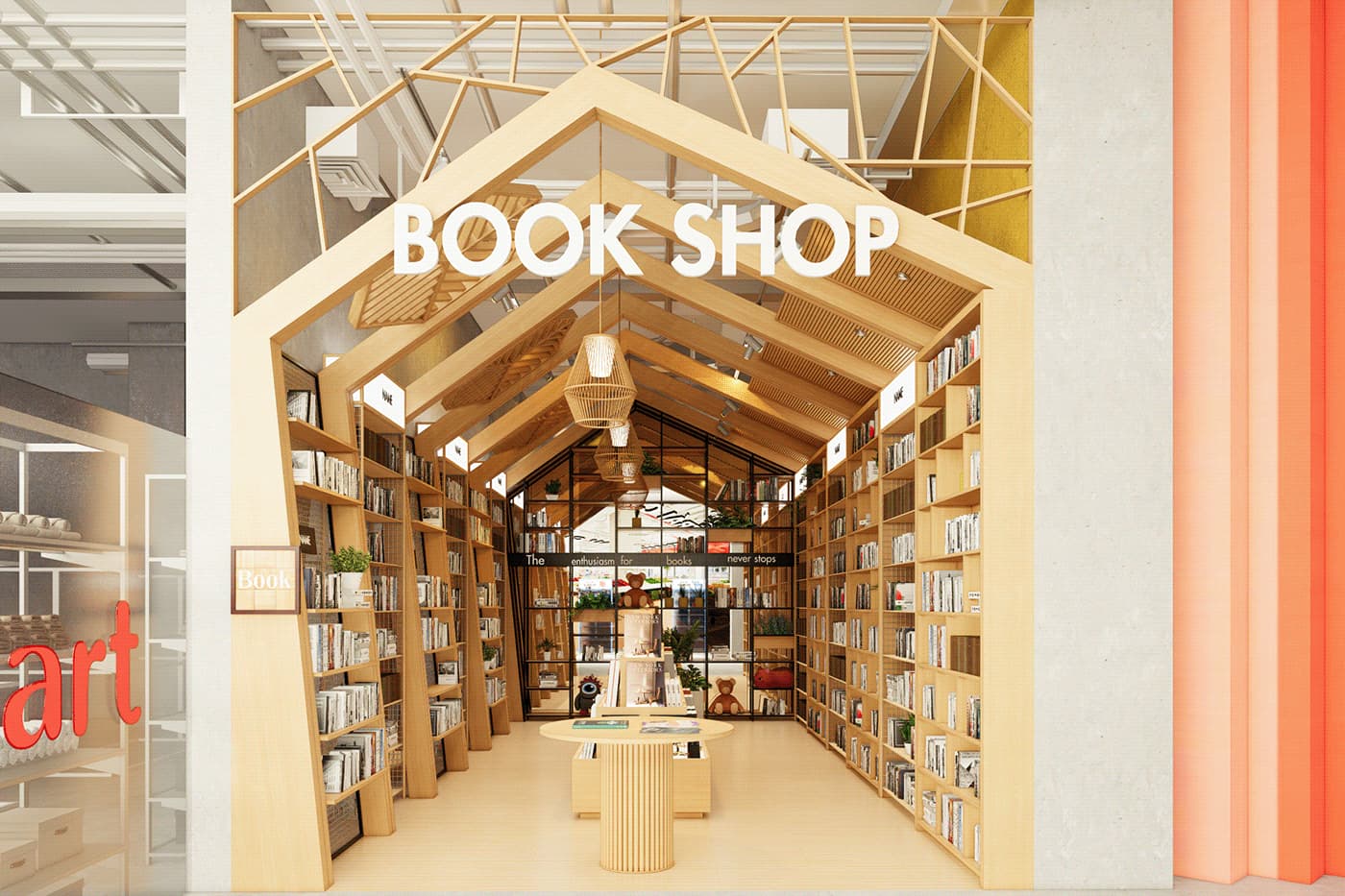 Full Custom Modern Wooden Library &amp; Bookstore Design Complete Fit-out with Bookshelves Showcases One-Stop Bookstore Decoration