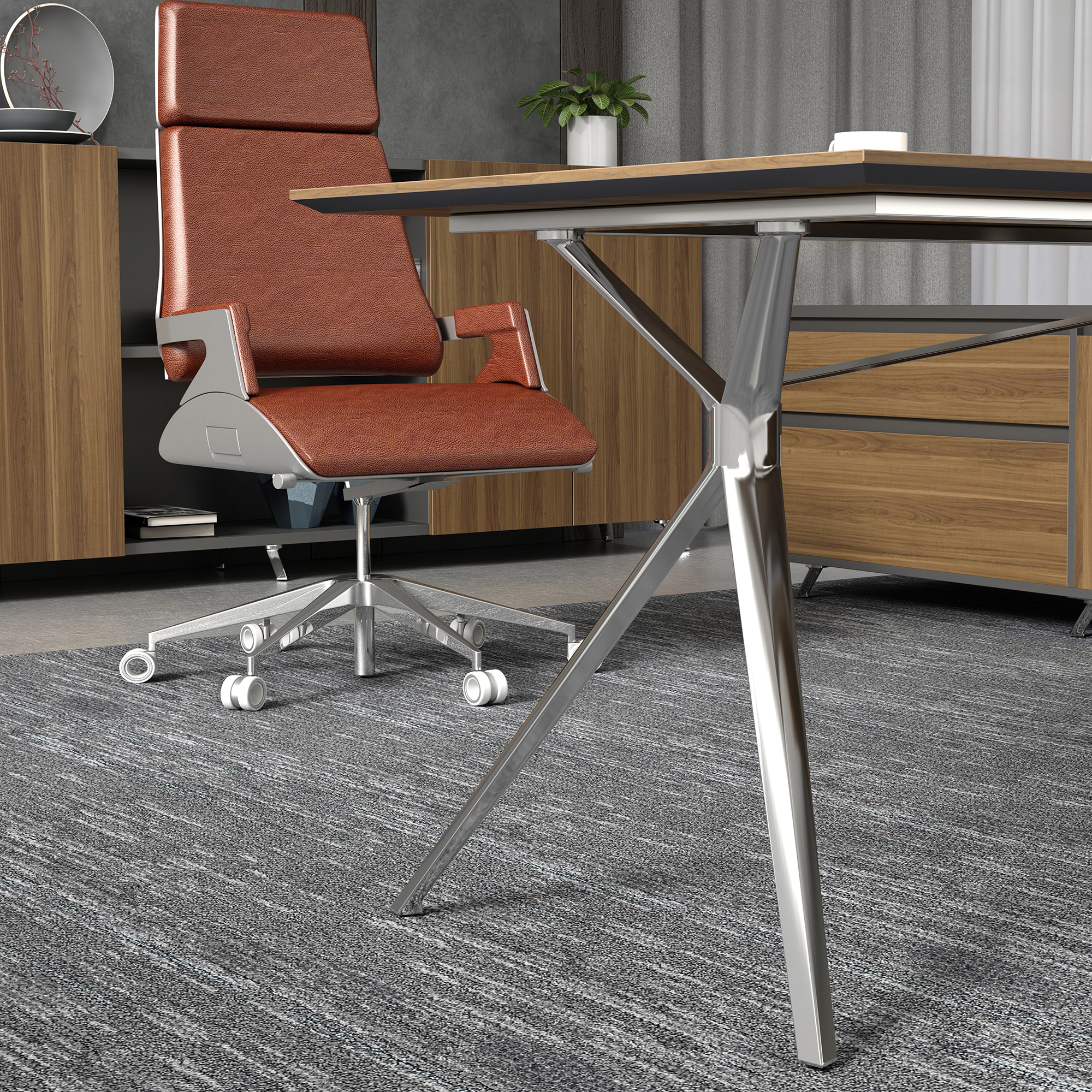 High Quality Luxury Wooden Computer Desk and File Cabinet Large Enterprises Ceo, , President, Executive Desk