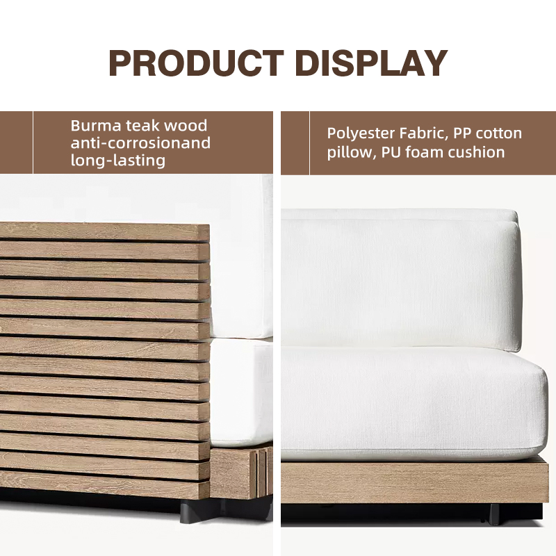 OEM ODM UV-Resistant All-Weather Luxury Garden Set with Table Modular L-Shape Sectional Modern Sectional Teak Outdoor Sofa Set
