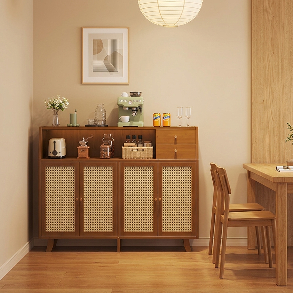 Wood Modern Minimalist Multifunction Sideboard Buffet Cabinet with Drawers Kitchen Storage 5 Ft+