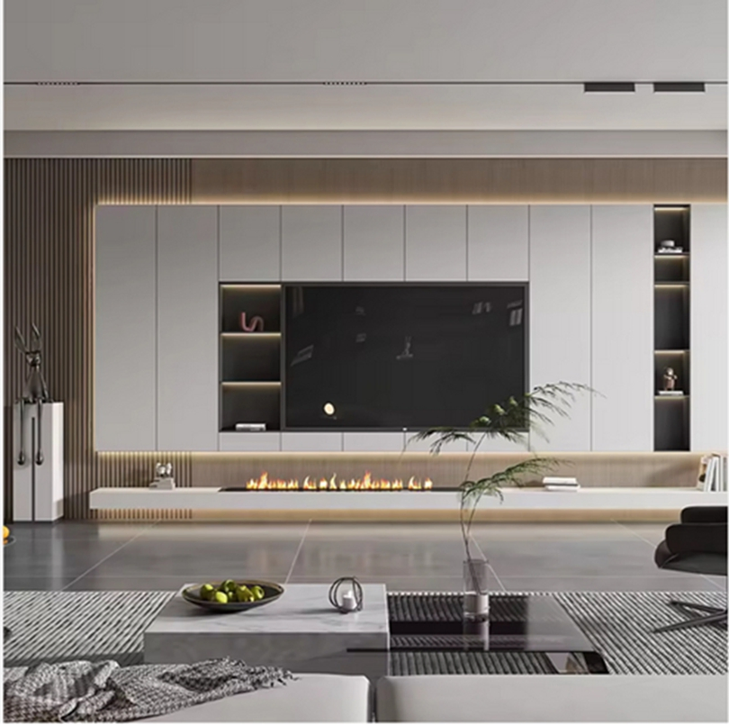 Natural Rattan Door Storage Shelves Media TV Console TV Unit for Living Room