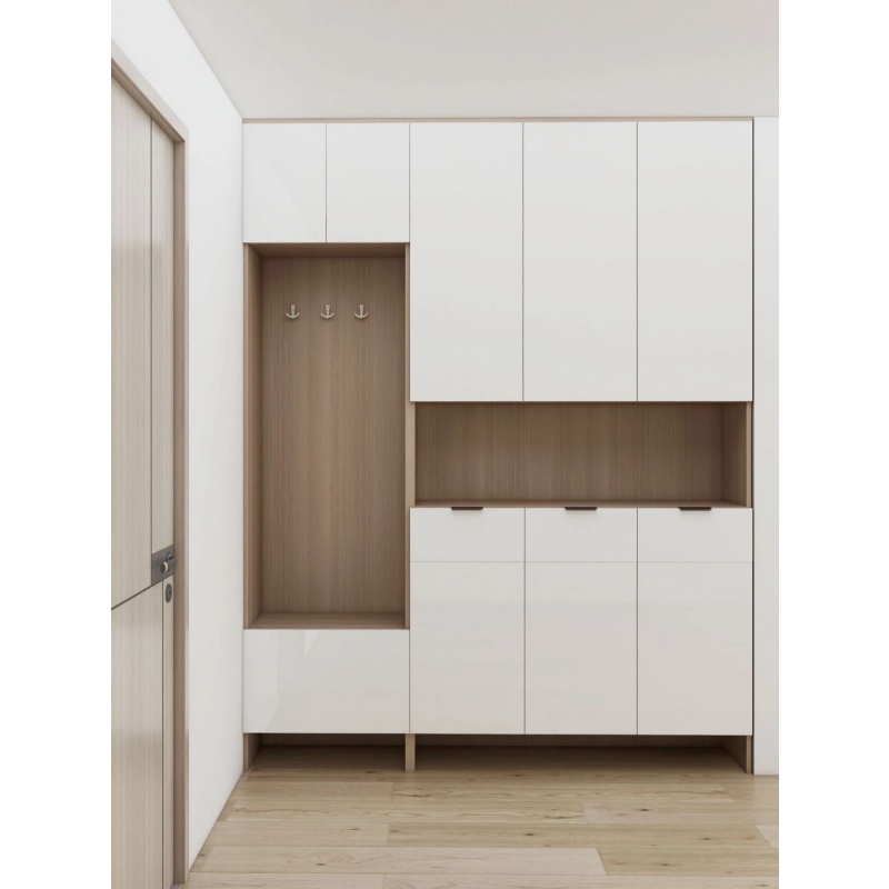 Modern Minimalist Entryway Cabinet Set Custom Built-in Mudroom Organizer LED Lighting Large Capacity Hallway Shoe Storage