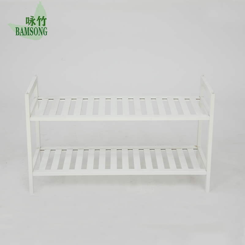 Modern 2 Tier White Bamboo Shoe Rack a Stackable Space Saving Shoe Organizer for Entryway Hallway Mudroom and Small Apartment
