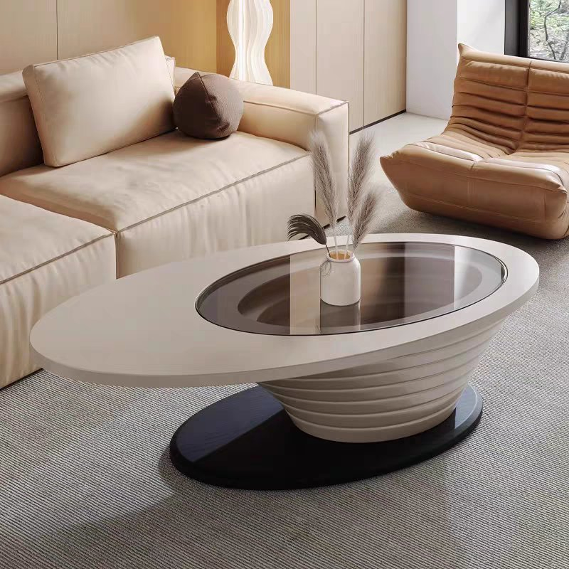 High-End Oval Light Luxury Premium Minimalist Glass Coffee Table