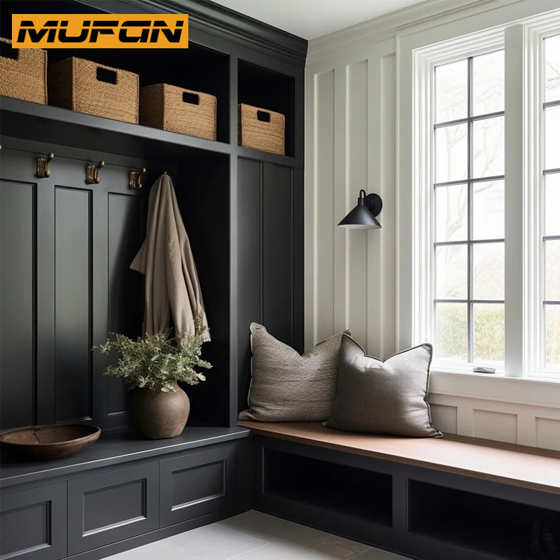 Shaker Solid Wood Shoe Cabinet Storage for Entryway Furniture Custom Design Mud Room Wooden Shoe Rack Cabinet with Seat
