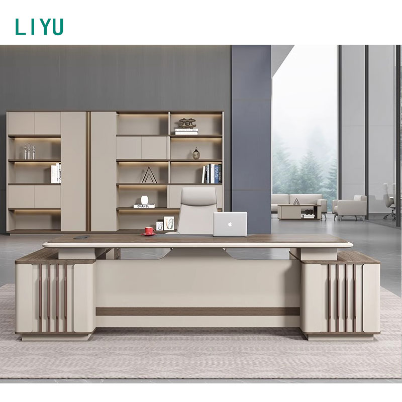 Liyu Furniture CEO Modern Wood L-Shaped Luxury Executive Home Office Desk and Chair Set