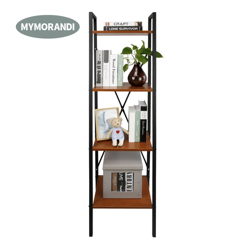 Hot Sale 4 Tiers Industrial Style Wooden Bookshelf Storage Rack for Home