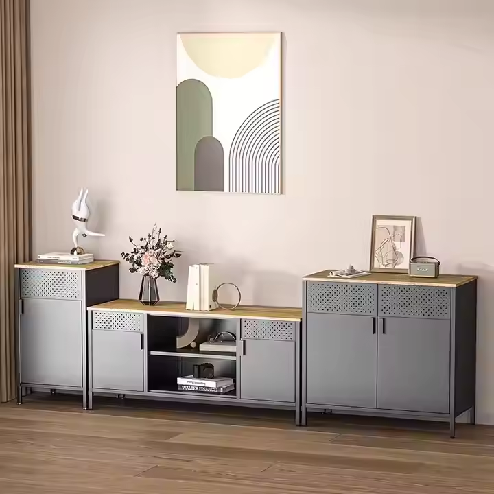 Nordic Modern 2-Door Steel MDF Sideboard Buffet Cabinet Large Capacity Apartment Home Furniture for Home Bar Dining Living Room