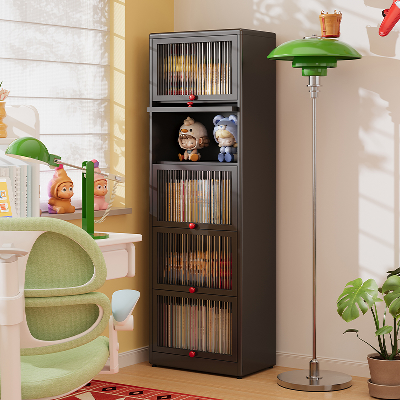 Home Storage Cabinet Steel Bookcase Living Room Multi-layer Iron Bookcase Black Bookshelf With Glass Doors And Drawers
