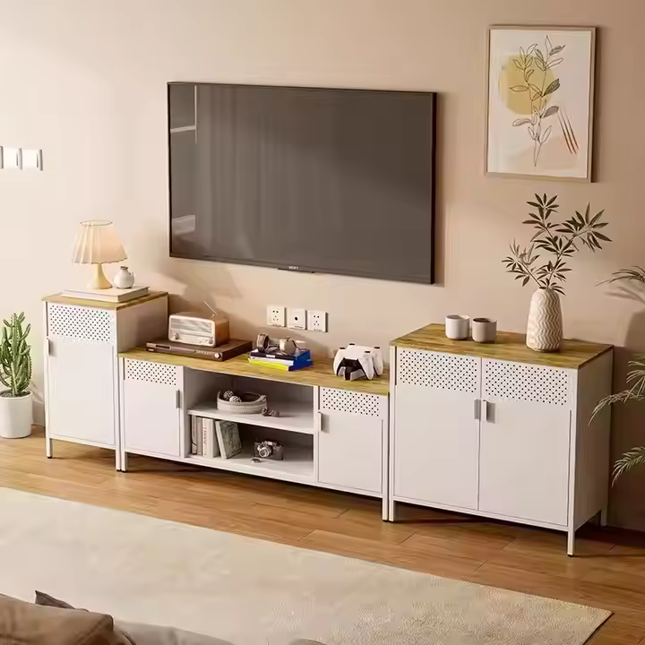 Nordic Modern 2-Door Steel MDF Sideboard Buffet Cabinet Large Capacity Apartment Home Furniture for Home Bar Dining Living Room