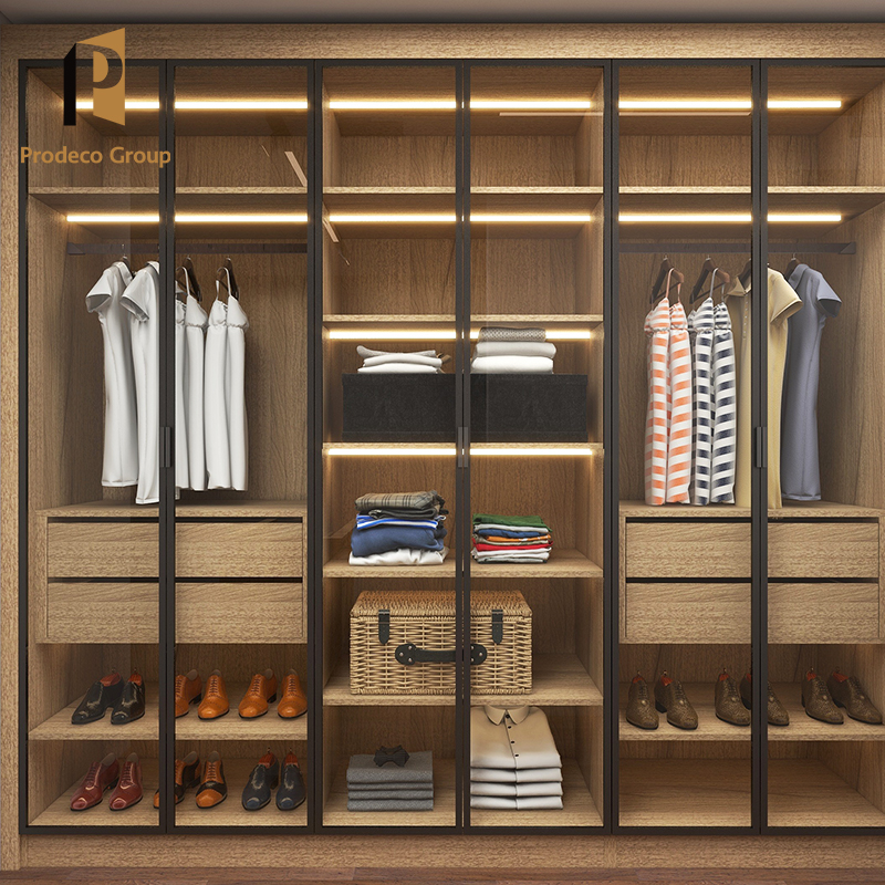 Luxury Wardrobe Glass Wooden Walk in Closet Wardrobe With Accessories