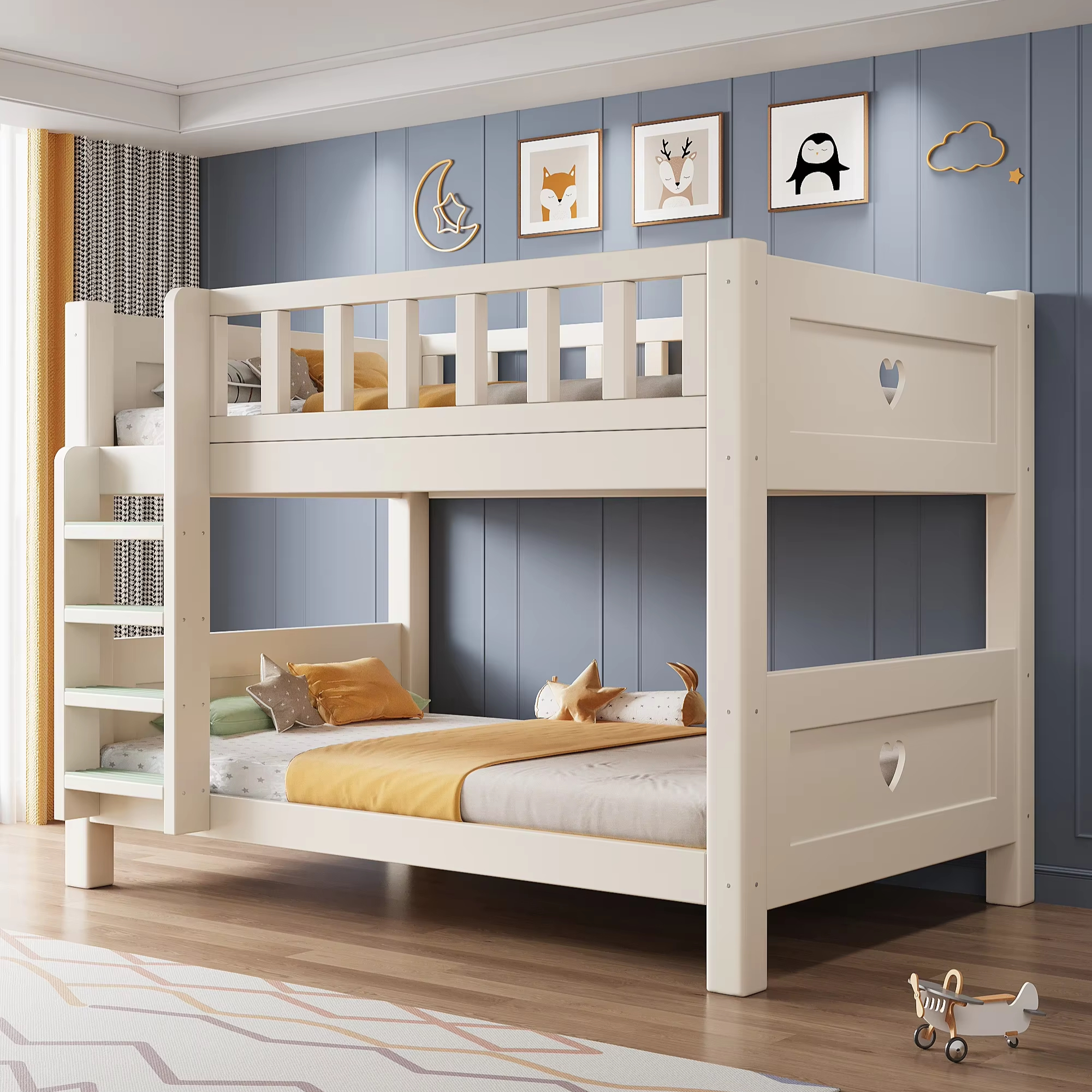 Modern White Storage Slide Safety Fence Sleeping Wooden Toddler Bed Kids Bunk Beds with Mattress