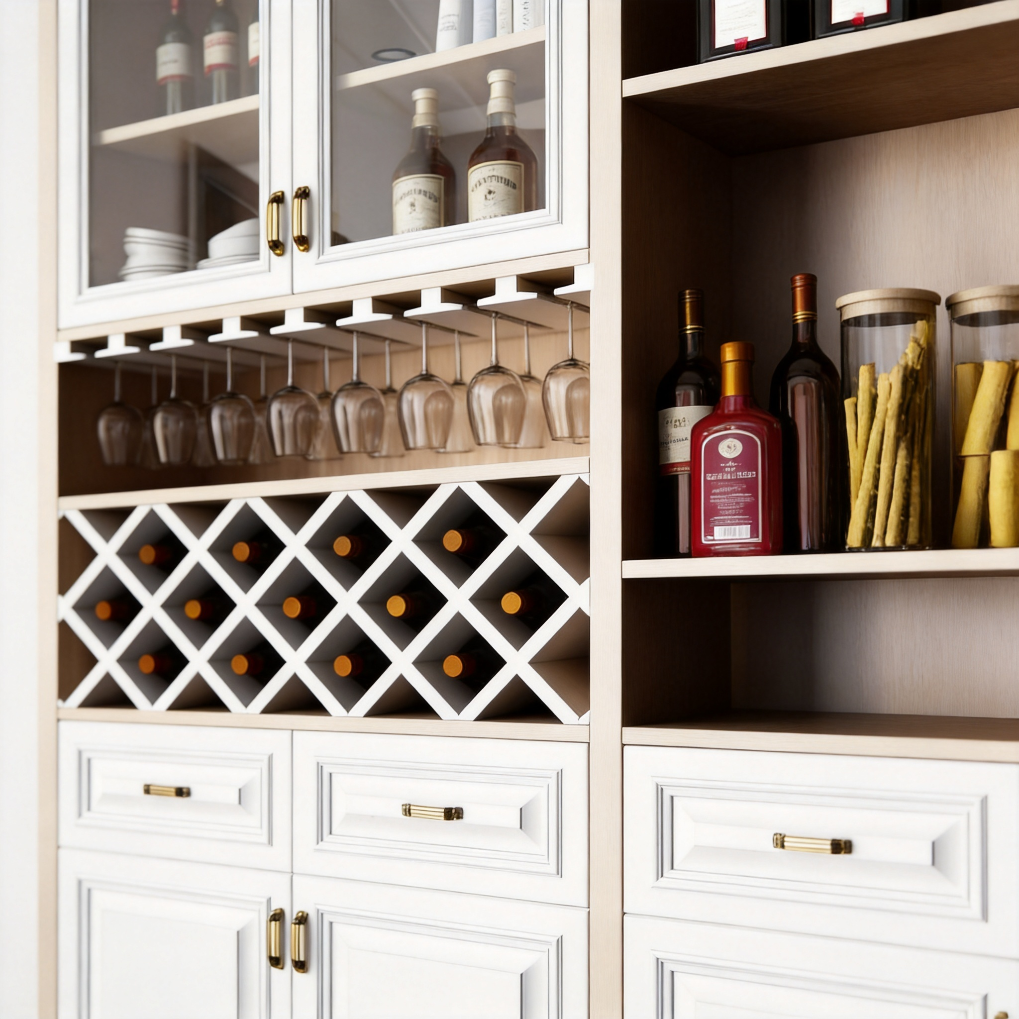 Freestanding Modern Kitchen Buffet Cabinet with Wine Rack &amp; Glass Holder Large Capacity Sideboard Storage with Microwave Space