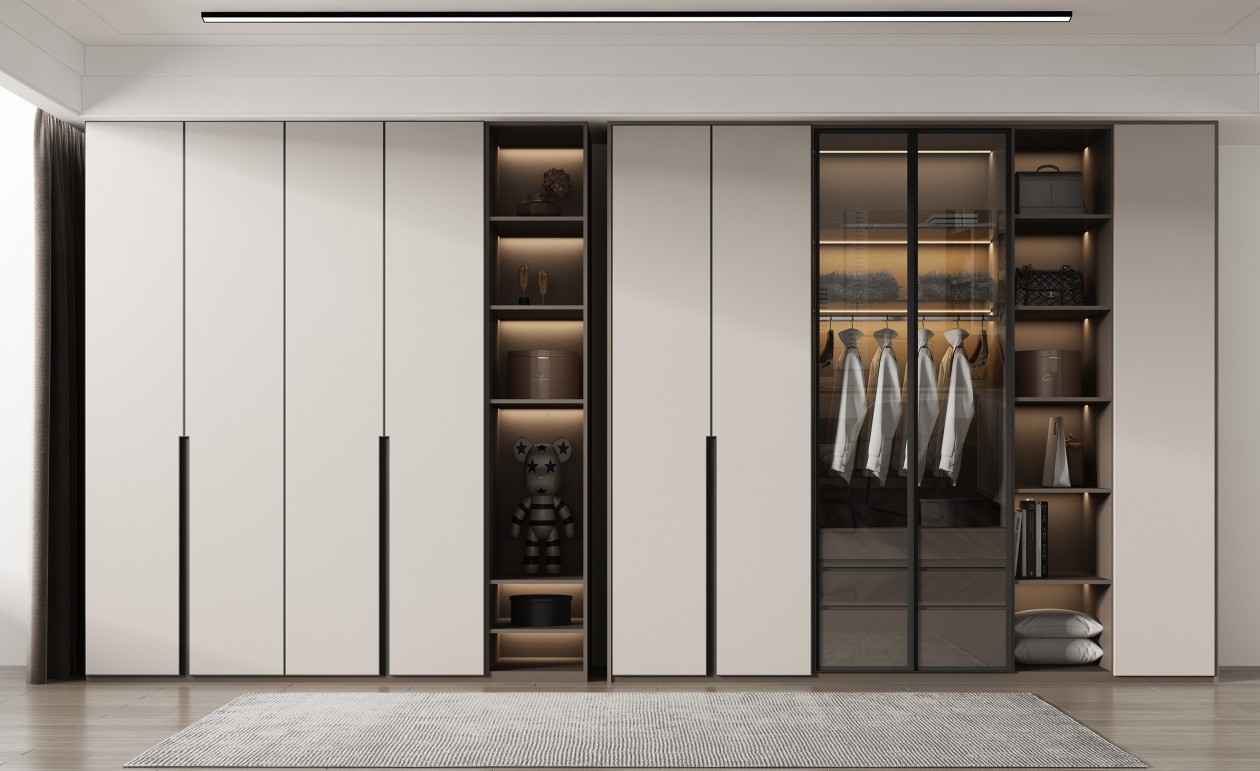 Nordic Light Luxury Wardrobe Wood Wardrobe Open Wardrobes with Lights Drawers Accessories Contemporary Living Room Furniture