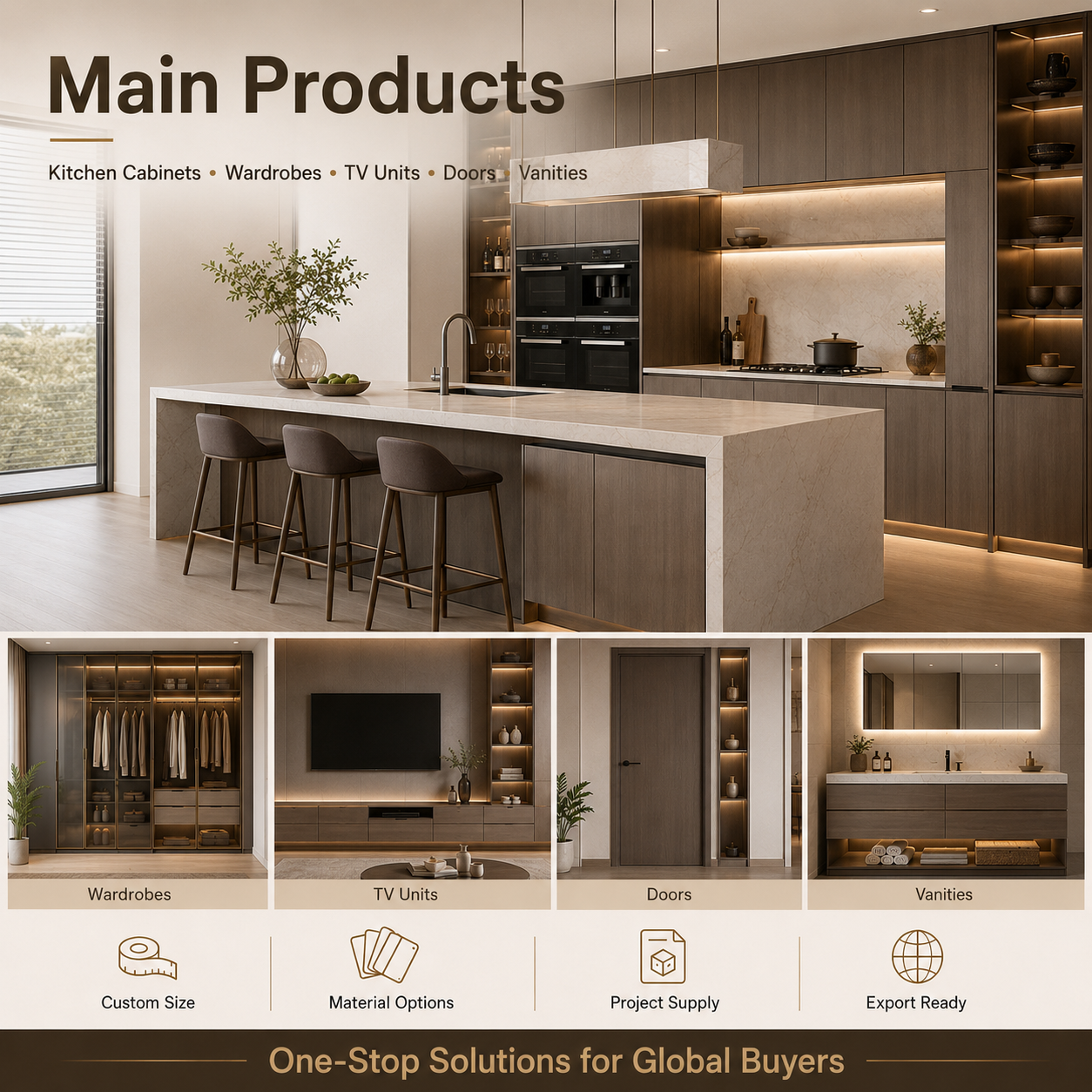 Factory Direct Home Luxury Custom Solid Wood Freestanding Adjustable Eco-Friendly Wardrobe Door European Modern Style Large