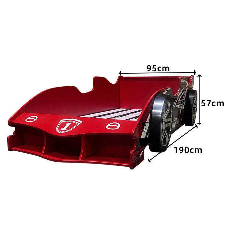 Red Race Car Shaped Eco-Friendly Daybed Modern Frame Wooden Boy Kids Car Bed with Storage
