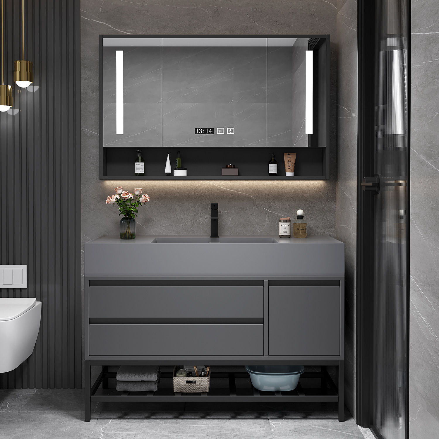 Europe Style Modern Bathroom Vanity Cabinets Factory Wholesale Cheap Wooden Cabinets With 2 Drawers And Storage Space
