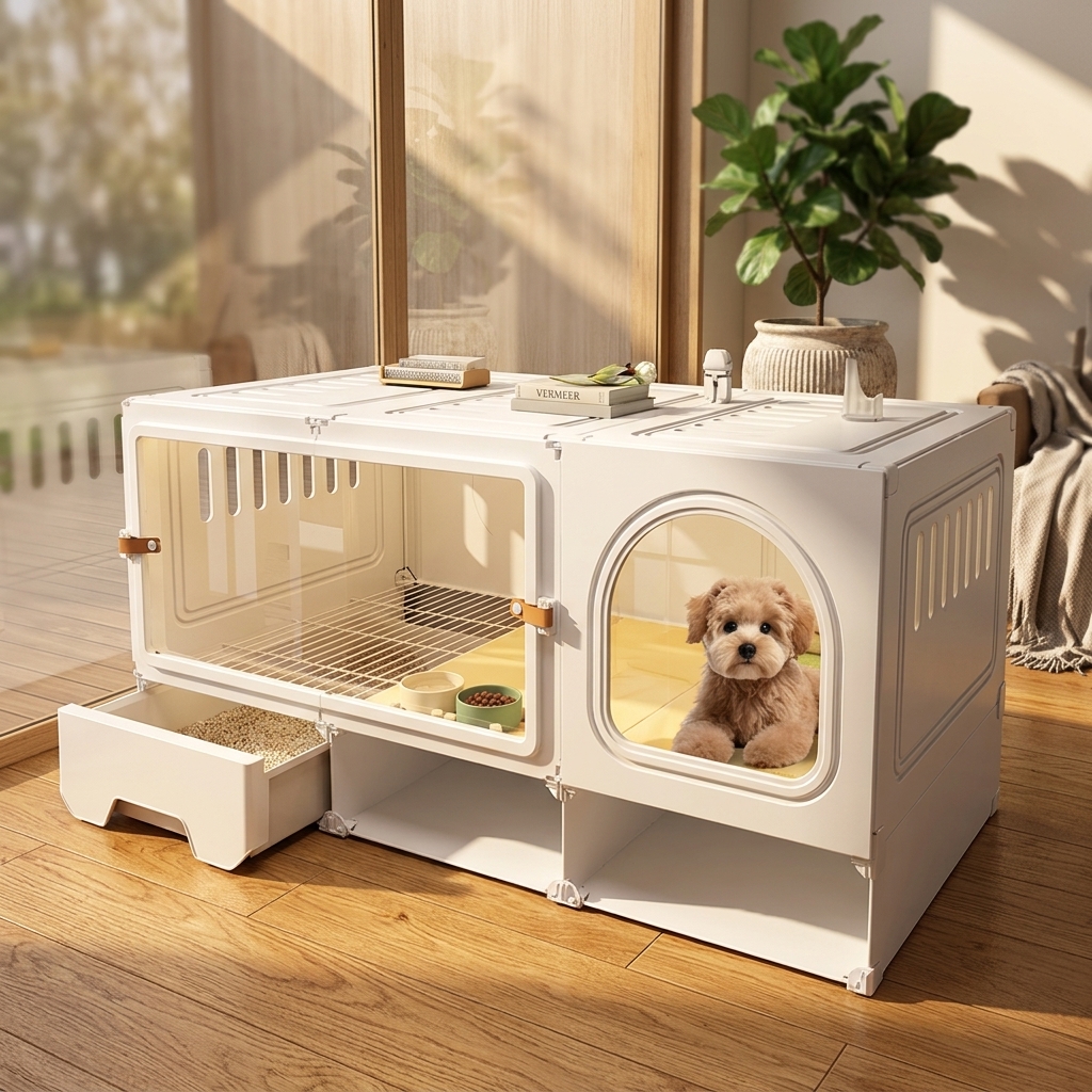 Luxury Furniture Style Wooden Dog Villa | Indoor Dog House With Separated Toilet | Easy Assembly &amp; Waterproof Material.