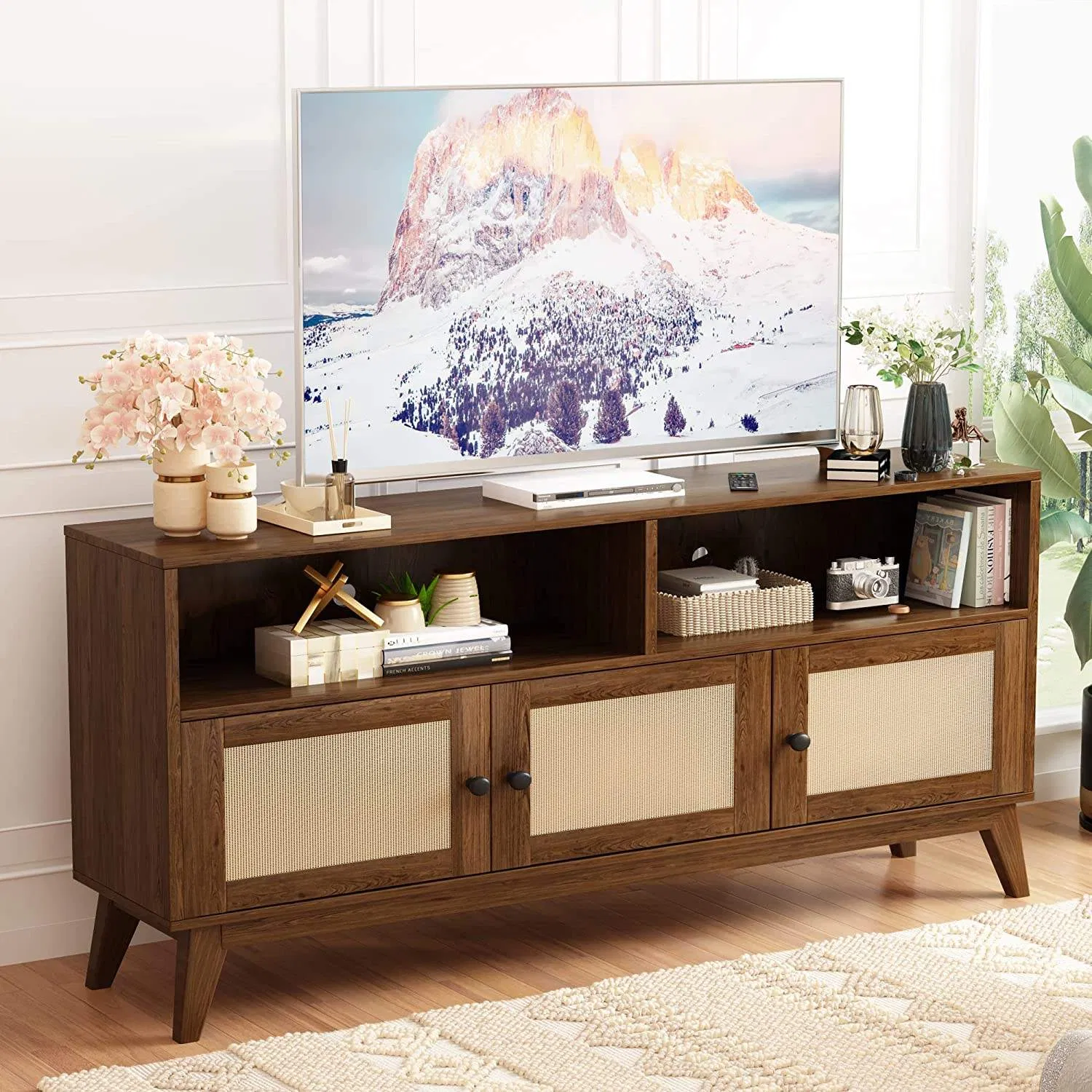 Large TV Stand- Modern Media Console with Storage Cabinets &Shelves