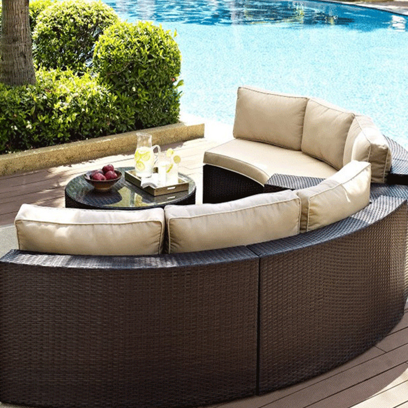 2026 Hot Sale New Modern Outdoor Sofa Rattan Circle Garden Furniture Rattan Wicker Lounger Round Patio Sofa Balcony Outdoor Set