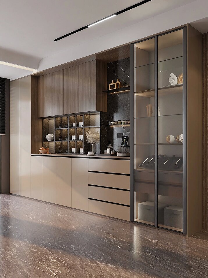 Wison 2025 Custom Modular Wooden Buffet Sideboard-Modern Kitchen Cabinet High Quality Custom Design 5 Drawers 5 Shelves