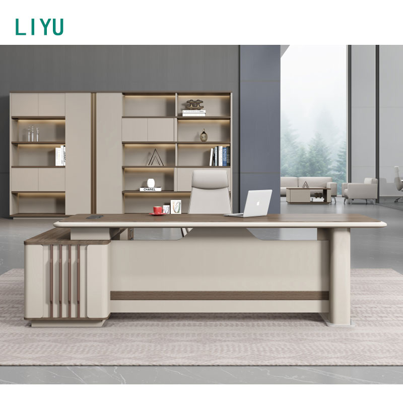 Liyu Furniture CEO Modern Wood L-Shaped Luxury Executive Home Office Desk and Chair Set