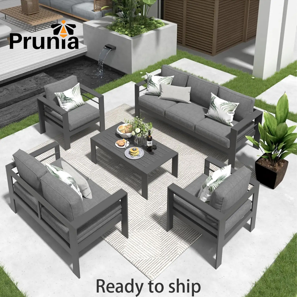 Modern Grey Aluminum Patio Furniture Set For Living Room Hotel Villa Courtyard Farmhouse Apartment Outdoor Garden Use