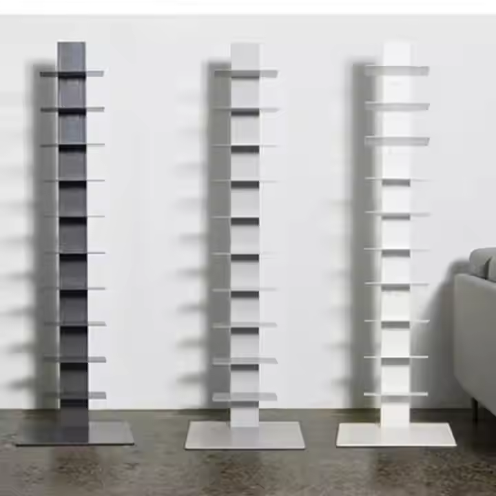 Modern 10-Layer Red Bookshelf Space-Saving Metal Bookcase for Home Office or Living Room Easily Accessible Story Books