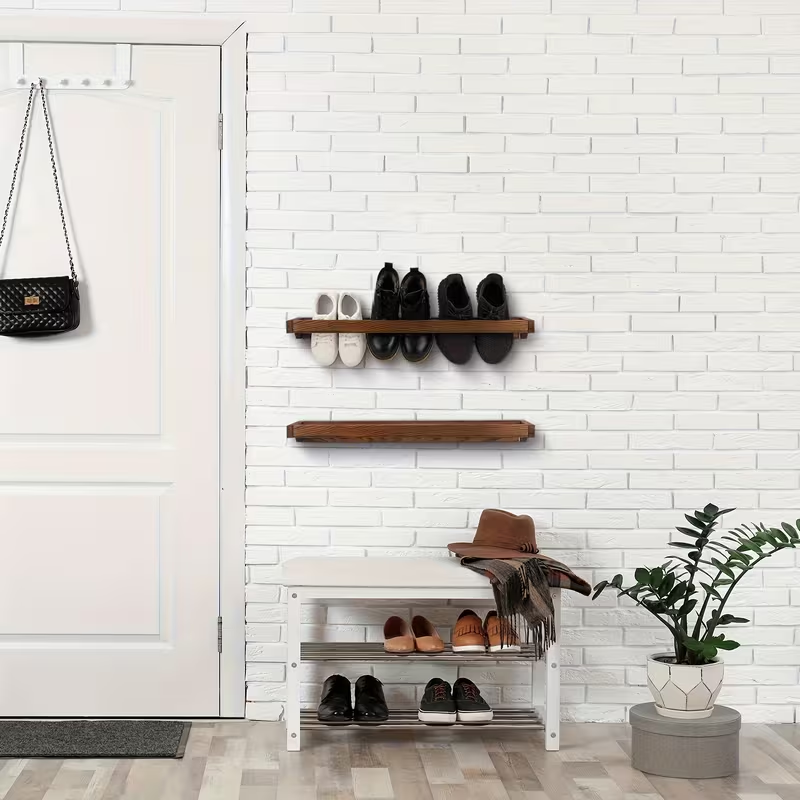 4pcs Rustic Wood Wall Hanging Shoe Rack Space Saving For Mudroom, Entryway, Closet wooden shoe cabinet wall shoe rack