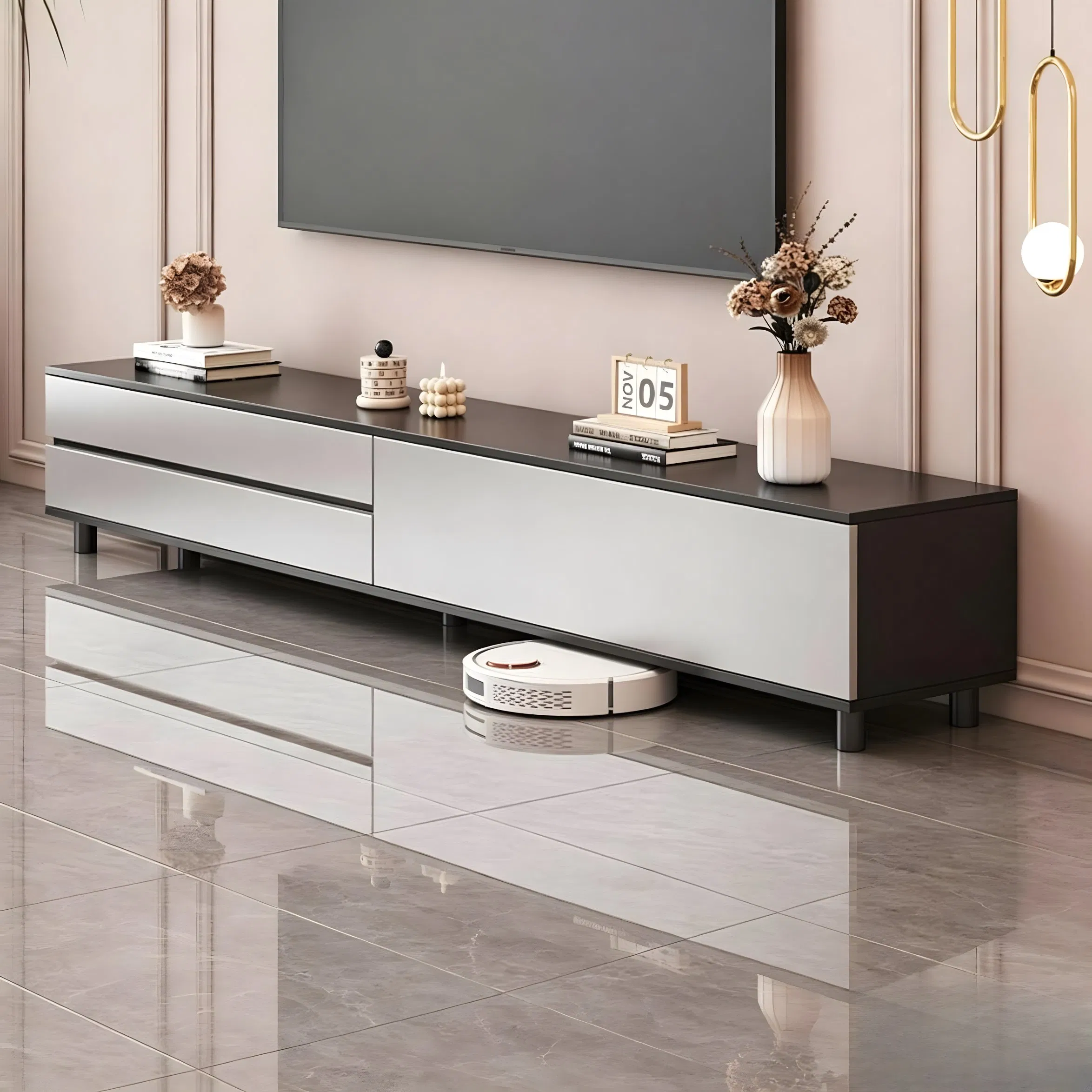Modern Media Console for Living Room with Hidden Storage Compartments
