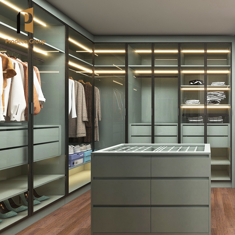 Luxury Wardrobe Glass Wooden Walk in Closet Wardrobe With Accessories