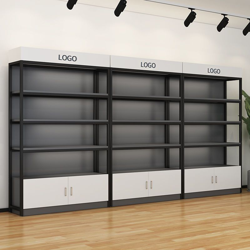 Supermarket Heavy-Duty Iron Wood Bookshelf Cosmetic Display Stand Cabinet With Light Box For Storage Rack Display