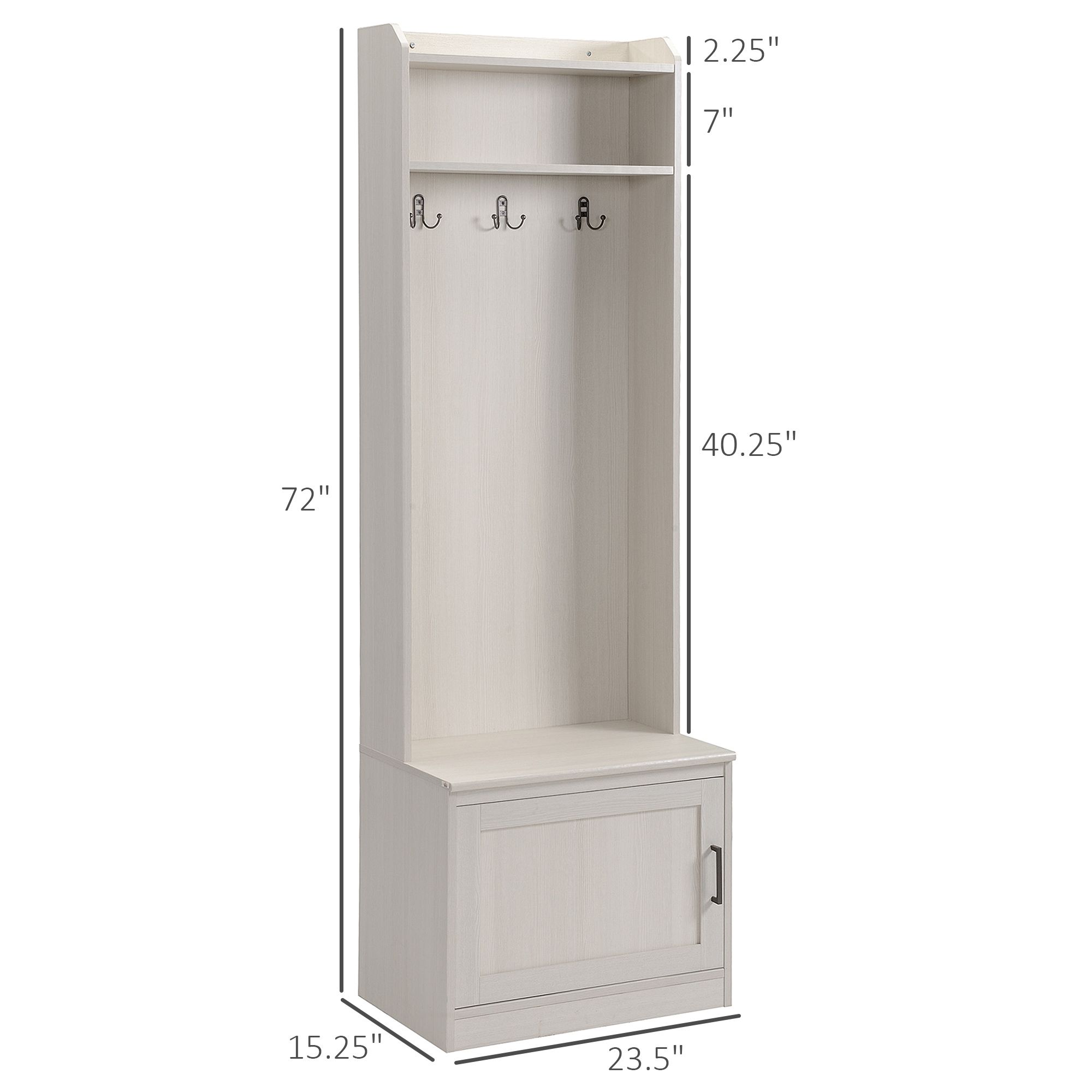 White Rustic Hall Tree Bench Entryway Coat Rack with Shoe Storage Accent Furniture for Hallway Mudroom