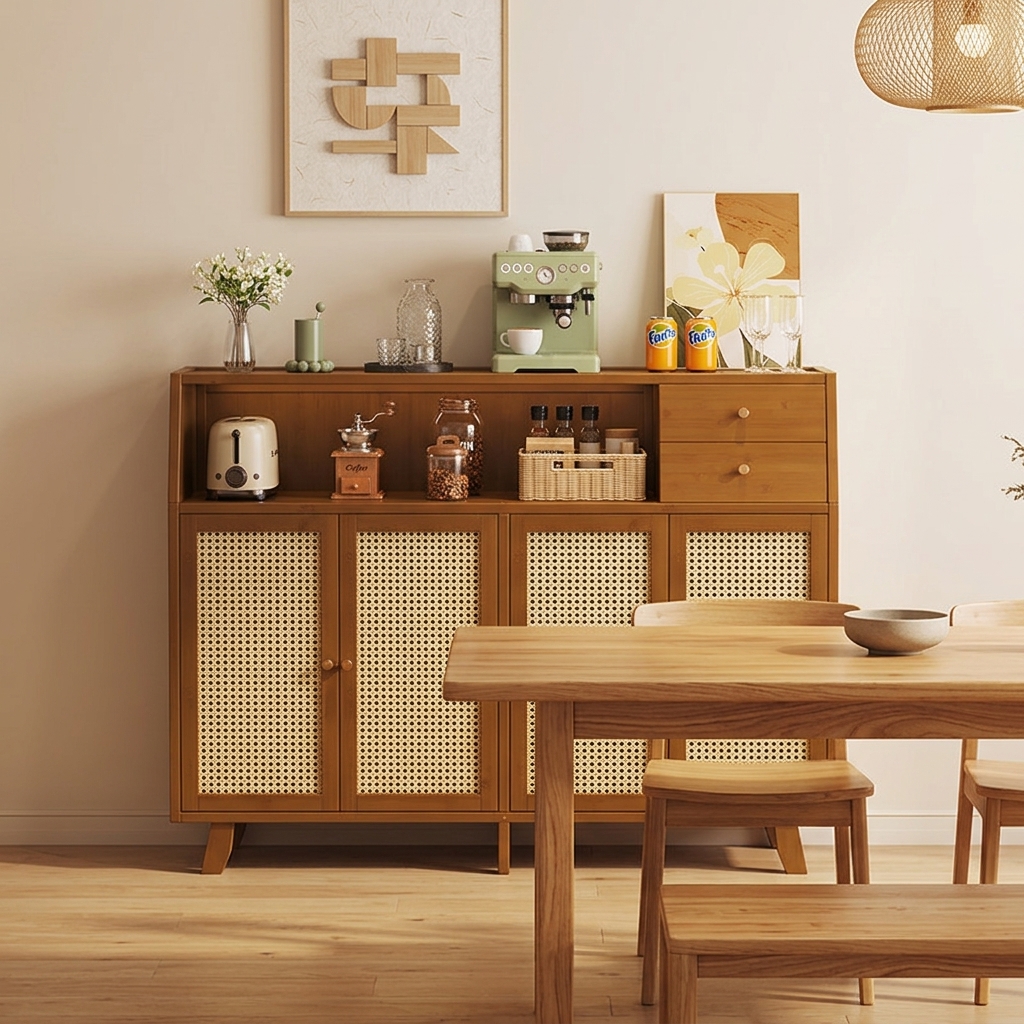 Wood Modern Minimalist Multifunction Sideboard Buffet Cabinet with Drawers Kitchen Storage 5 Ft+