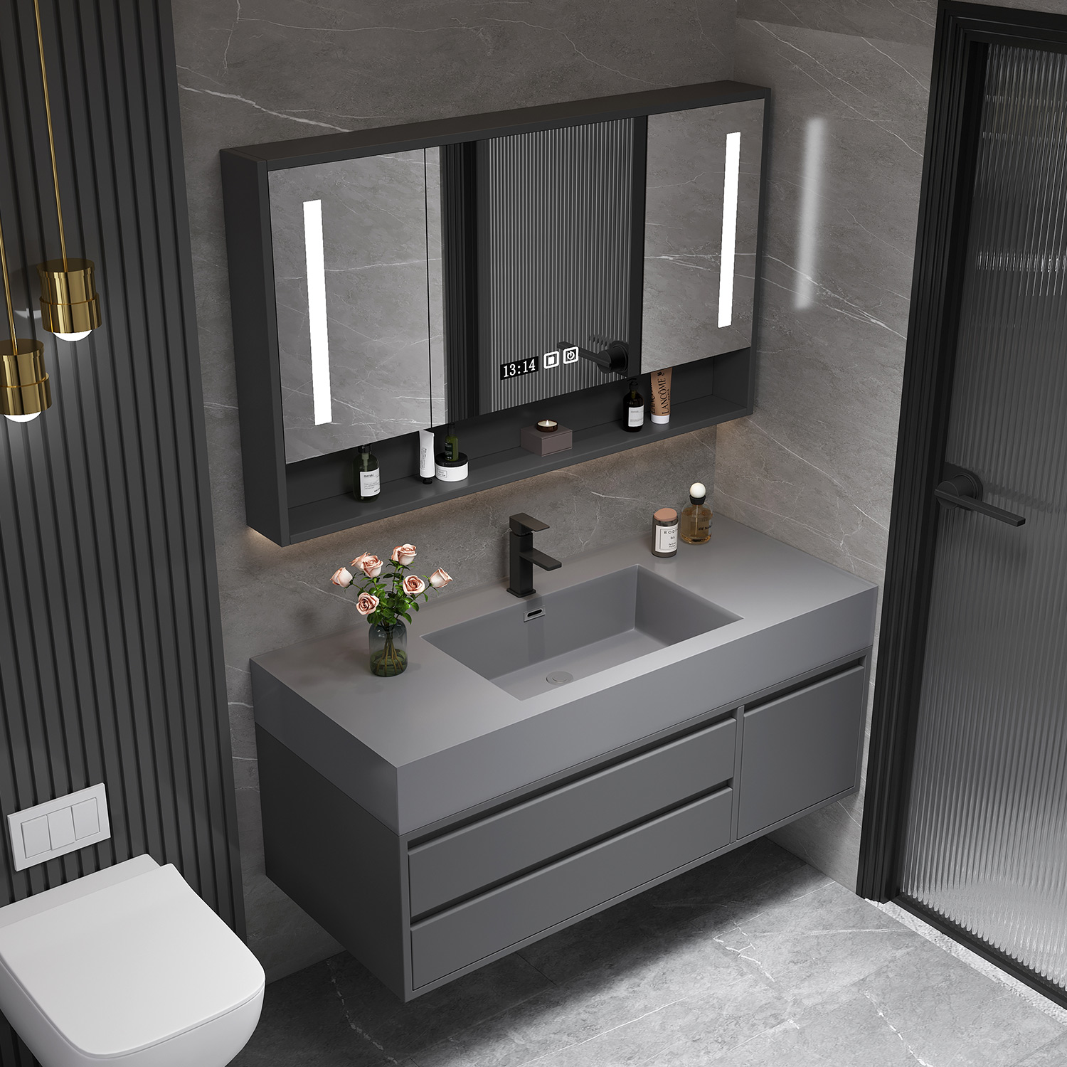 Europe Style Modern Bathroom Vanity Cabinets Factory Wholesale Cheap Wooden Cabinets With 2 Drawers And Storage Space