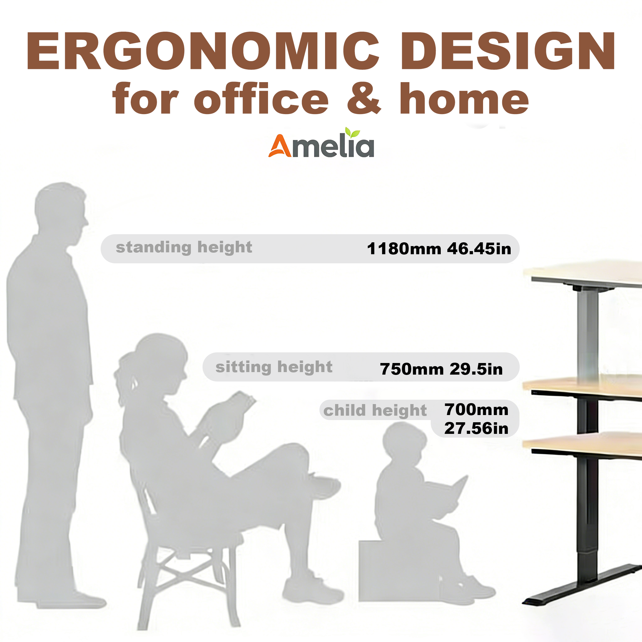 Motorized Writing Desk Silent Speed Reducer Motor Smart/Memorized Height Adjustment Ergonomic Design Gaming Motorized Desk