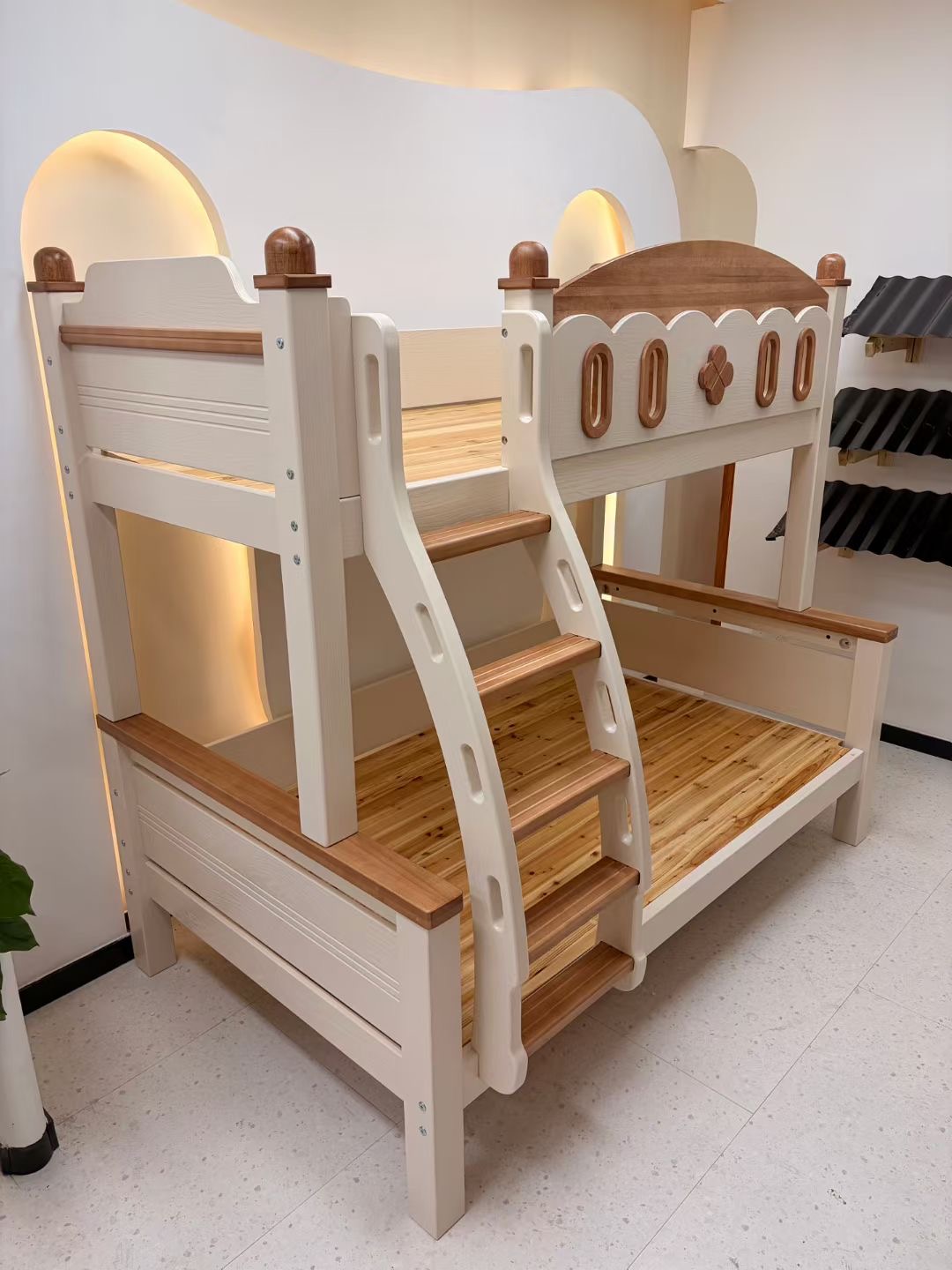 Colorful Series Solid Wood Children Bunk Bed Kids Bedroom Furniture with Safety Guardrail and Ladder