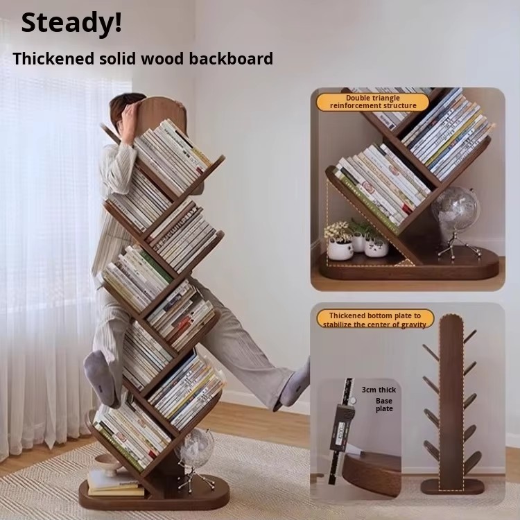 Hot Sell Good Quality Modern Tree Shape Stainless Steel Solid Wood Adjustable Single Layer Book Storage Shelves Bookcase Living