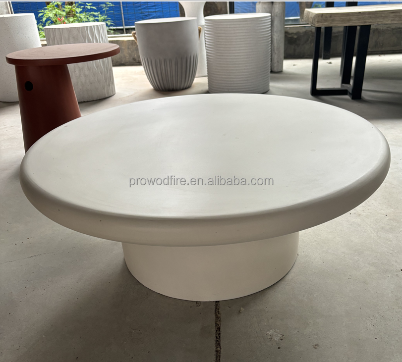 Weatherproof Round Concrete Garden Table Durable Outdoor Patio Dining Table