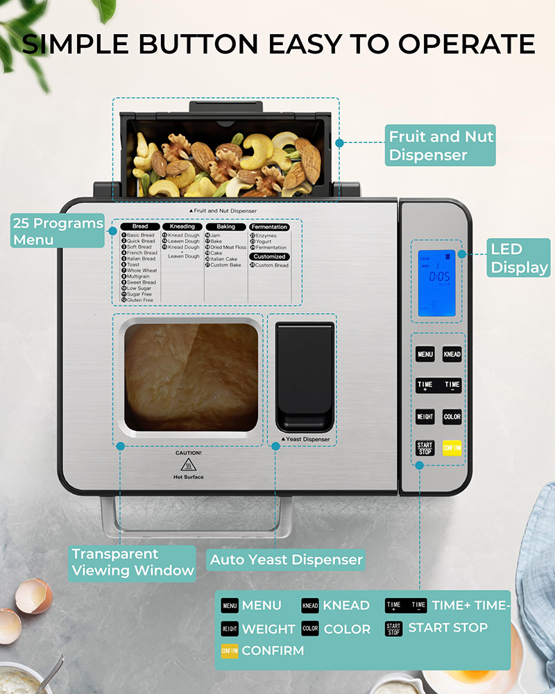 Wholesale Home and Commercial Bread Maker with Gluten-Free Setting for Global Appliance Importers