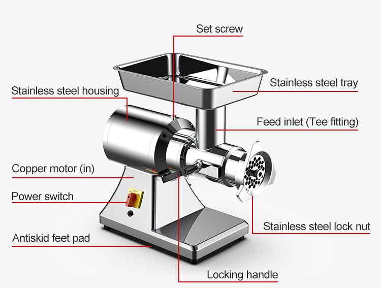 Household 200W Electric Appliance Meat Processor Meat Mincer Commercial Meat Grinder Sausage Maker Stainless Steel