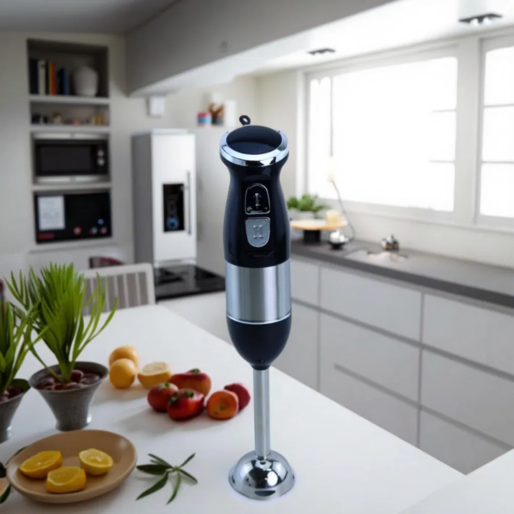 4-in-1 Household Electric Hand Blender Immersion Stainless Steel Shaft Single Serve Push Button for Hotels-Durable Plastic