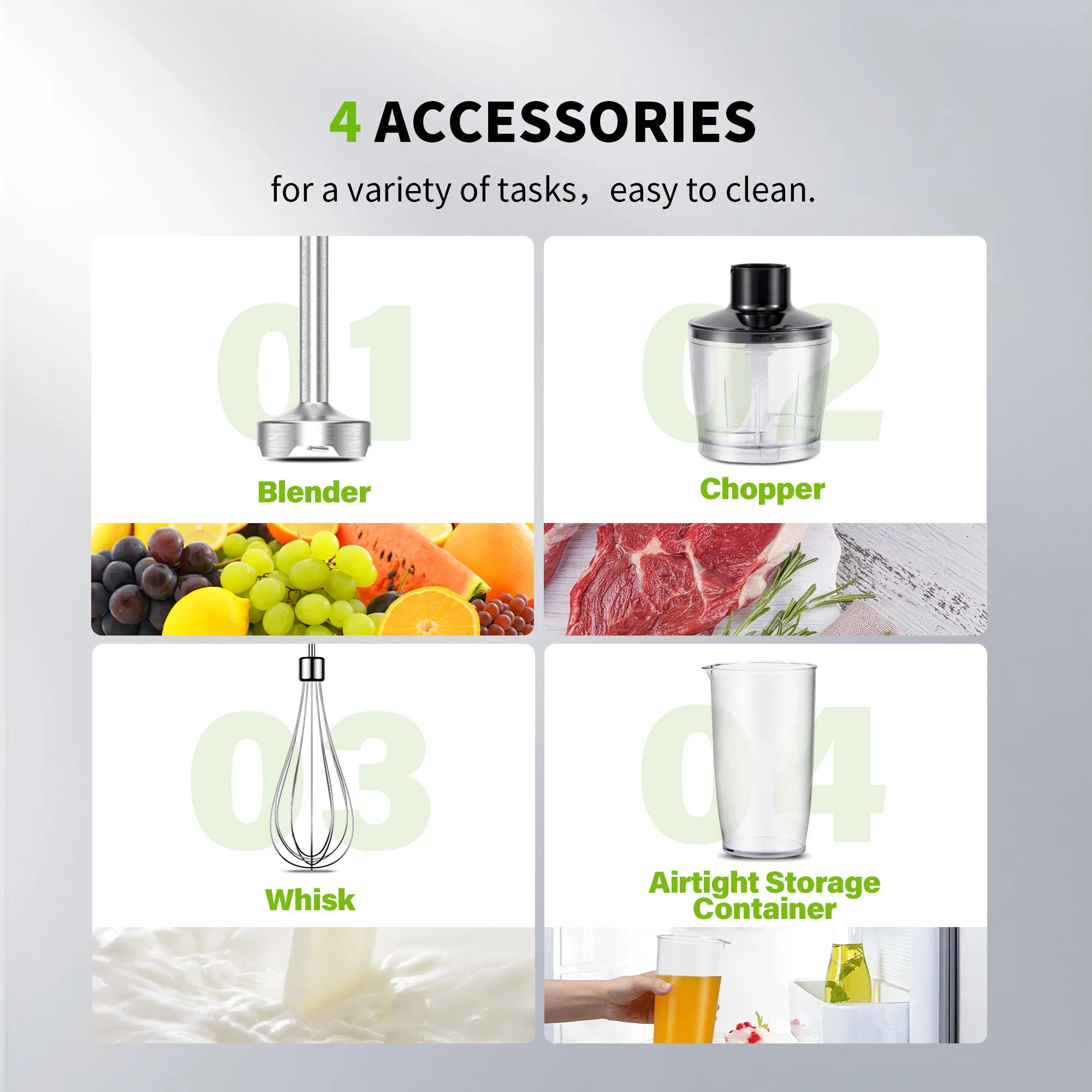 4 in 1 Hand Blender Smoothie 850W Powerful Multi-Speed Immersion Hand Blender